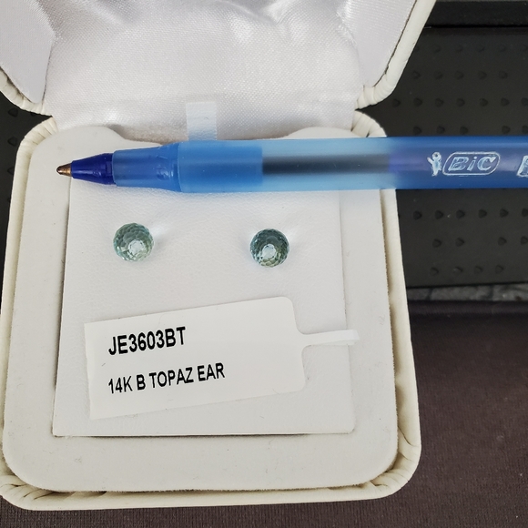 GORGEOUS Swiss Blue Topaz Facet Cut Ball Earrings - Picture 3 of 10